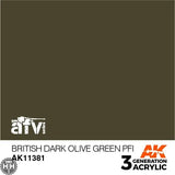 AK11381 British Dark Olive Green PFI Acrylics 3rd Generation - AFV AK Interactive 