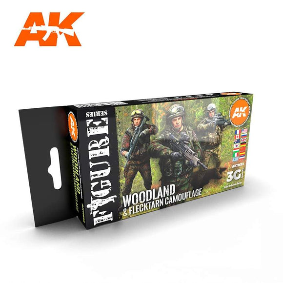 AK11632 MODERN WOODLAND AND FLECKTARN CAMOUFLAGES 3G Acrylics 3rd Generation Sets AK Interactive 