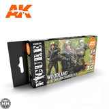 AK11632 MODERN WOODLAND AND FLECKTARN CAMOUFLAGES 3G Acrylics 3rd Generation Sets AK Interactive 