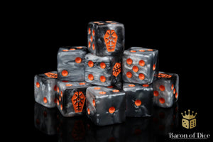 Baron Of Dice: 16mm D6, Day Of The Dead Orange Coffin Square Dice 25pcs 16mm D6 Designs Baron of Dice