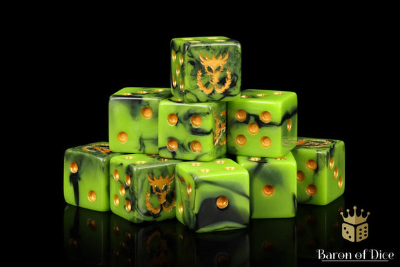 Baron Of Dice: 16mm D6, Flaming Drake Gold Dice 25pcs 16mm D6 Designs Baron of Dice