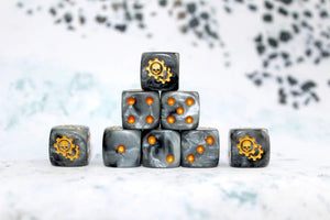 Baron Of Dice: 16mm D6, Golden Cog Dice 25pcs 16mm D6 Designs Baron of Dice