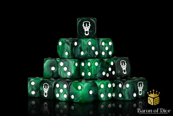 Baron Of Dice: 16mm D6, Tainted Knight Green Dice 25pcs 16mm D6 Designs Baron of Dice