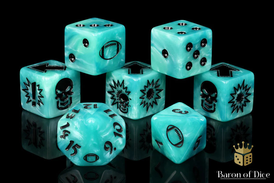 HammerHouse Baron Of Dice Football Collection, Ethereal Blue Football Dice Set 7pcs by Baron