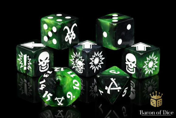 Baron Of Dice: Football Collection, Warp Green Rat Men Dice Set 7pcs Football Collection Baron of Dice