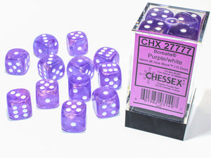 Chessex Borealis 16mm d6 Purple/white Luminary Dice Block (12 dice) Borealis Chessex