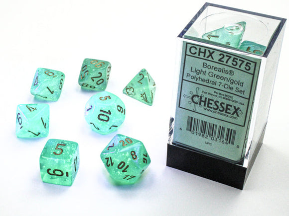 Chessex Borealis Polyhedral Light Green/gold Luminary 7-Die Set Borealis Chessex 