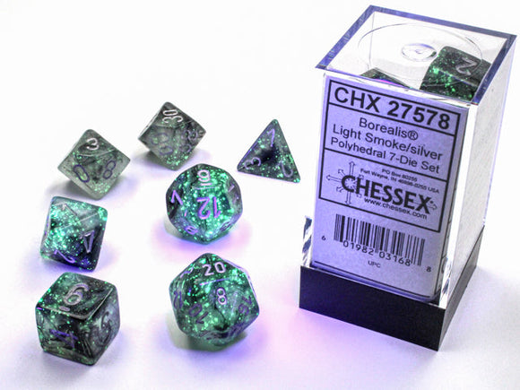 Chessex Borealis Polyhedral Light Smoke/silver Luminary 7-Die Set Borealis Chessex 
