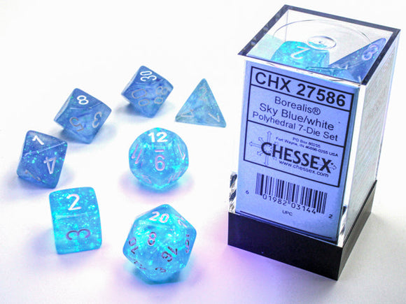 Chessex Borealis Polyhedral Sky Blue/white Luminary 7-Die Set Borealis Chessex 
