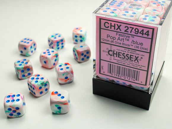 Chessex Festive 12mm d6 Pop Art/blue Dice Block (36 dice) Festive Chessex