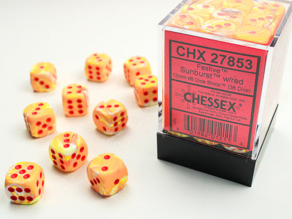 Chessex Festive 12mm d6 Sunburst/red Dice Block (36 dice) Festive Chessex 