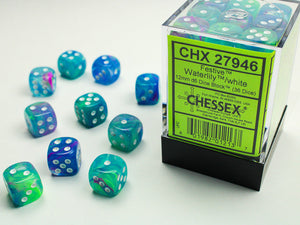 Chessex Festive 12mm d6 Waterlily/white Dice Block (36 dice) Festive Chessex