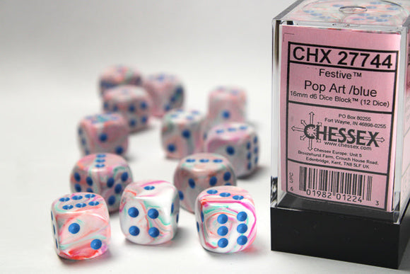 Chessex Festive 16mm d6 Pop Art/blue Dice Block (12 dice) Festive Chessex