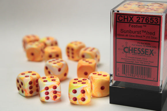 Chessex Festive 16mm d6 Sunburst/red Dice Block (12 dice) Festive Chessex 