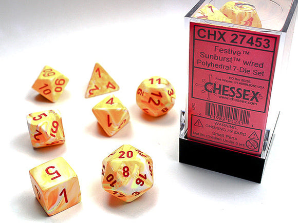 Chessex Festive Polyhedral Sunburst/red 7-Die Set Festive Chessex 