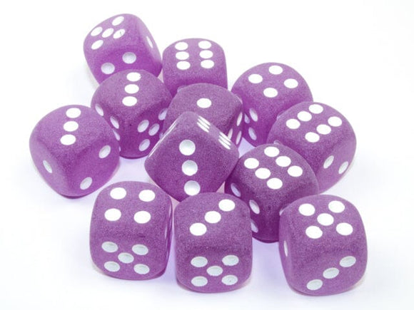 Chessex Frosted 16mm d6 Purple/white Dice Block (12 dice) 16mm Dice Chessex 