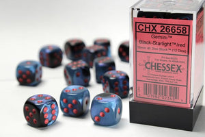 Chessex Gemini 16mm d6 Black-Starlight/red Dice Block (12 dice) 16mm Dice Chessex