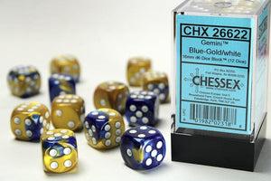 Chessex Gemini 16mm d6 Blue-Gold/white Dice Block (12 dice) 16mm Dice Chessex