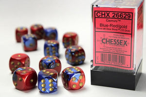 Chessex Gemini 16mm d6 Blue-Red/gold Dice Block (12 dice) 16mm Dice Chessex