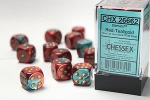 Chessex Gemini 16mm d6 Red-Teal/gold Dice Block (12 dice) 16mm Dice Chessex