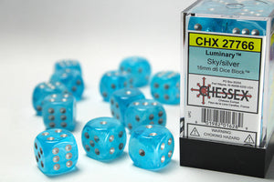 Chessex Luminary 16mm d6 Sky/silver Dice Block (12 dice) Luminary Chessex 