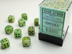 Chessex Marble 12mm d6 Green/dark green Dice Block (36 dice) Marble Chessex