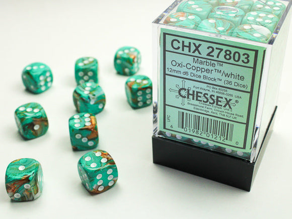 Chessex Marble 12mm d6 Oxi-Copper/white Dice Block (36 dice) Marble Chessex