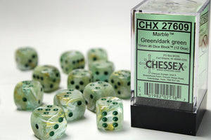 Chessex Marble 16mm d6 Green/dark green Dice Block (12 dice) Marble Chessex