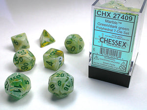 Chessex Marble Polyhedral Green/dark green 7-Die Set Marble Chessex 