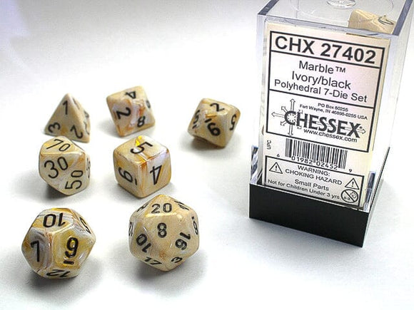 Chessex Marble Polyhedral Ivory/black 7-Die Set 7-Die Set Chessex 