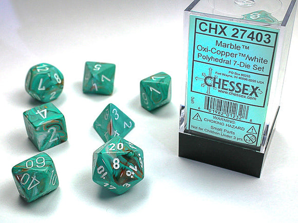 Chessex Marble Polyhedral Oxi-Copper/white 7-Die Set Marble Chessex 