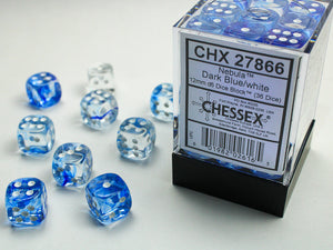 Chessex Nebula 12mm d6 Dark Blue/white Dice Block (36 dice) Nebula Chessex