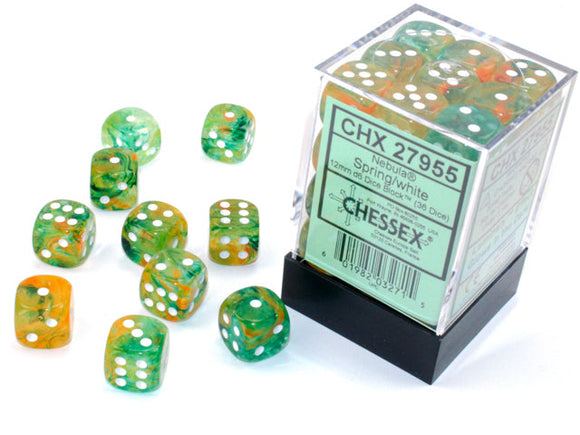 Chessex Nebula 12mm d6 Spring/white Dice Block (36 dice) Nebula Chessex 