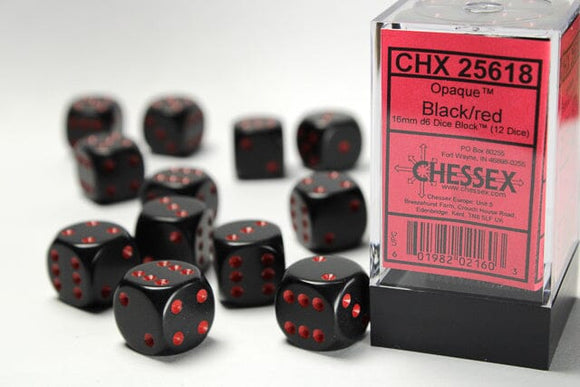 Chessex Opaque 16mm d6 Black/red Dice Block (12 dice) 16mm Dice Chessex