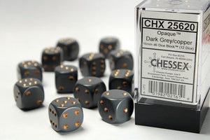 Chessex Opaque 16mm d6 Dark Grey/copper Dice Block (12 dice) 16mm Dice Chessex