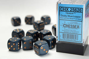 Chessex Opaque 16mm d6 Dusty Blue/copper Dice Block (12 dice) 16mm Dice Chessex