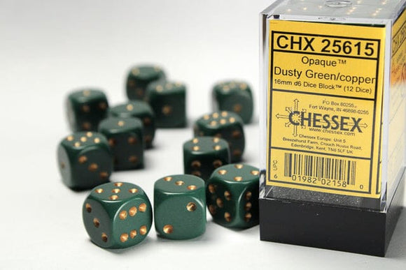 Chessex Opaque 16mm d6 Dusty Green/copper Dice Block 16mm Dice Chessex