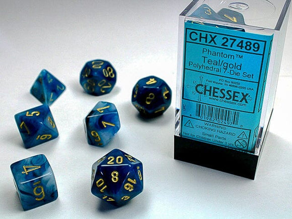 Chessex Phantom Polyhedral Teal/gold 7-Die Set 7-Die Set Chessex