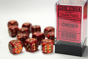 Chessex Scarab 16mm d6 Scarlet/gold Dice Block (12 dice) Scarab Chessex