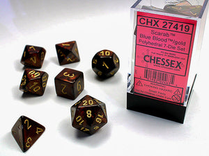 Chessex Scarab Polyhedral Blue Blood/gold 7-Die Set Scarab Chessex 