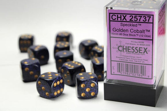 Chessex Speckled 16mm d6 Golden Cobalt Dice Block (12 dice) 16mm Dice Chessex