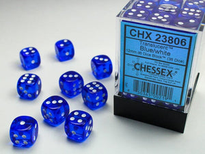 Chessex Translucent 12mm d6 Blue/white Dice Block (36 dice) 12mm Dice Chessex