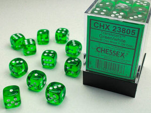 Chessex Translucent 12mm d6 Green/white Dice Block (36 dice) 12mm Dice Chessex