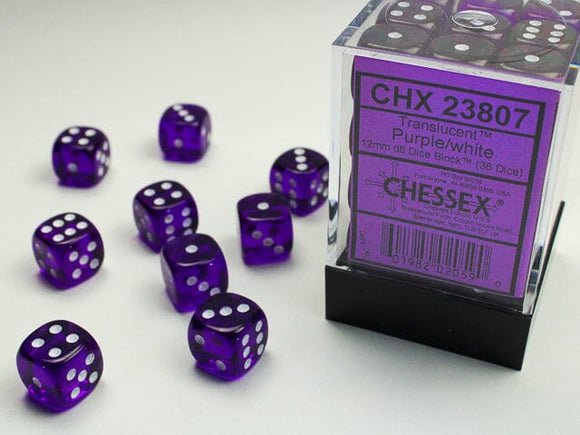 Chessex Translucent 12mm d6 Purple/white Dice Block (36 dice) 12mm Dice Chessex