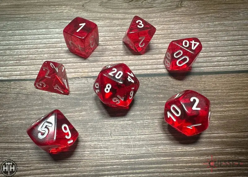 Chessex 7-Die Polyhedral Dice Set In Red & Black – Sharp Edges, Easy To Read