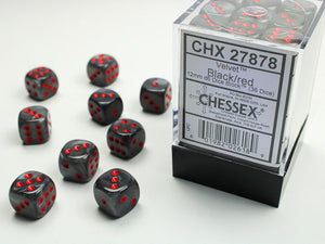 Chessex Velvet 12mm d6 Black/red Dice Block (36 dice) Velvet Chessex