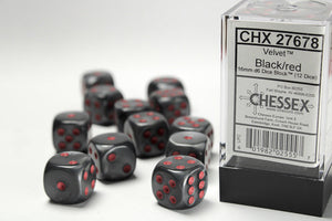 Chessex Velvet 16mm d6 Black/red Dice Block (12 dice) Velvet Chessex