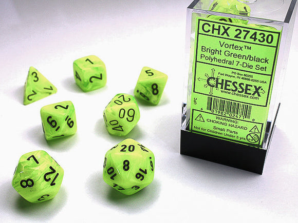 Chessex Vortex Polyhedral Bright Green/black 7-Die Set Vortex Chessex 