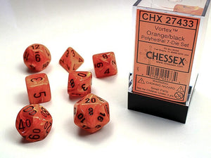 Chessex Vortex Polyhedral Orange/black 7-Die Set 7-Die Set Chessex