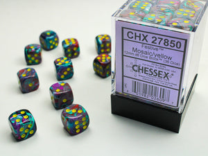 Festive 12mm d6 Mosaic/yellow Dice Block (36 dice) 12mm Dice Chessex